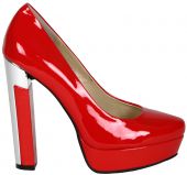 COCKTAIL Кожаные красные лакированные женские туфли на толстом каблуке с вставкой