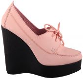 розовые ботинки, розовые туфли, нежно розовая кожа, на танкетке закрытые туфли, туфли закрытого типа, кожаный шнурок, стильная новинка весна 2013