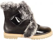 ботинки женские зимние, черные ботинки с мехом, ботинки зимние с лакированным мысом, ботинки на липучке зимние, ботинки с мехом кролика, удобная женская обувь 2012 - 2013, зимняя модель на подошве с протектором, стильная новинка на натуральном меху, полусапожки с мехом глосси, glossi обувь купить