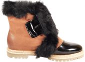ботинки женские зимние, коричневые ботинки с мехом, ботинки зимние с лакированным мысом, ботинки на липучке зимние, ботинки с мехом кролика, удобная женская обувь 2012 - 2013, зимняя модель на подошве с протектором, стильная новинка на натуральном меху, полусапожки с мехом глосси, glossi обувь купить, рыжие ботинки с черным мехом