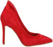 GLOSSI Яркие красные туфли из натуральной замши с острым мысом и атласной отделкой